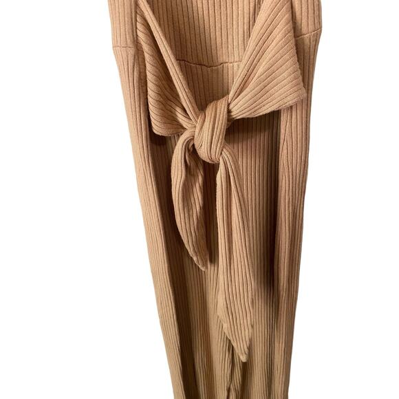 Reformation Kazu Jumpsuit Small Brown Tan Wide Leg Ribbed Knit One Piece Neutral - Picture 12 of 16